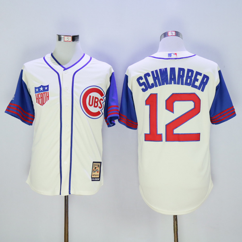 Men Chicago Cubs 12 Schwarber Cream Throwback 1942 MLB Jerseys